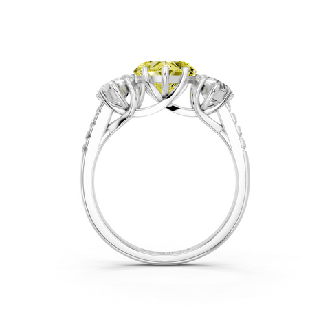 White gold Three-Stone Fancy Yellow Heart  Cut Diamond Ring with Pavé Band and Prong Setting_5