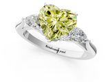 White gold Three-Stone Fancy Yellow Heart  Cut Diamond Ring with Pear Side Stones in Four-Prong Setting_116
