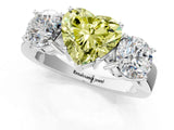 White gold Three-Stone Fancy Yellow Heart Cut Diamond Ring with Round Side Stones, Classic Band, and Four-Prong Setting_13