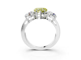White gold Three-Stone Fancy Yellow Heart Cut Diamond Ring with Round Side Stones, Classic Band, and Four-Prong Setting_15