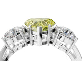 White gold Three-Stone Fancy Yellow Heart Cut Diamond Ring with Round Side Stones, Classic Band, and Four-Prong Setting_16