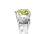 White gold Three-Stone Fancy Yellow Heart Cut Diamond Ring with Round Side Stones, Classic Band, and Four-Prong Setting_17