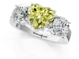 White gold Three-Stone Fancy Yellow Heart Cut Diamond Ring with Round Side Stones, Classic Band, and Four-Prong Setting_19