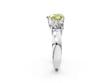 White gold Three-Stone Fancy Yellow Heart Cut Diamond Ring with Round Side Stones, Classic Band, and Four-Prong Setting_20
