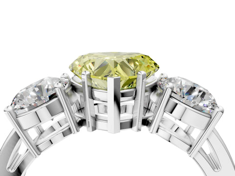 White gold Three-Stone Fancy Yellow Heart Cut Diamond Ring with Round Side Stones, Classic Band, and Four-Prong Setting_22