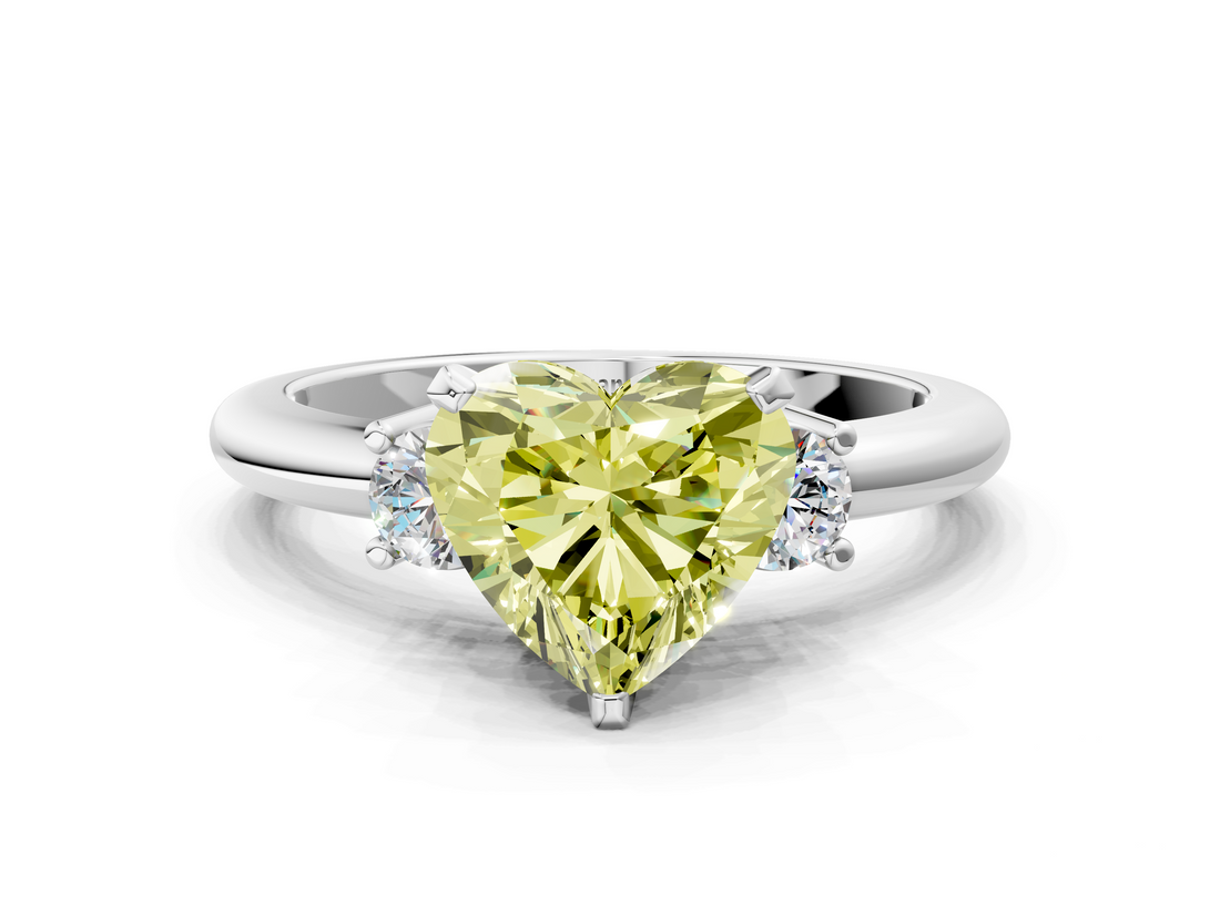 White gold Three-Stone Fancy Yellow Heart  Cut Diamond Solitaire with Prong Setting and Classic Band_25