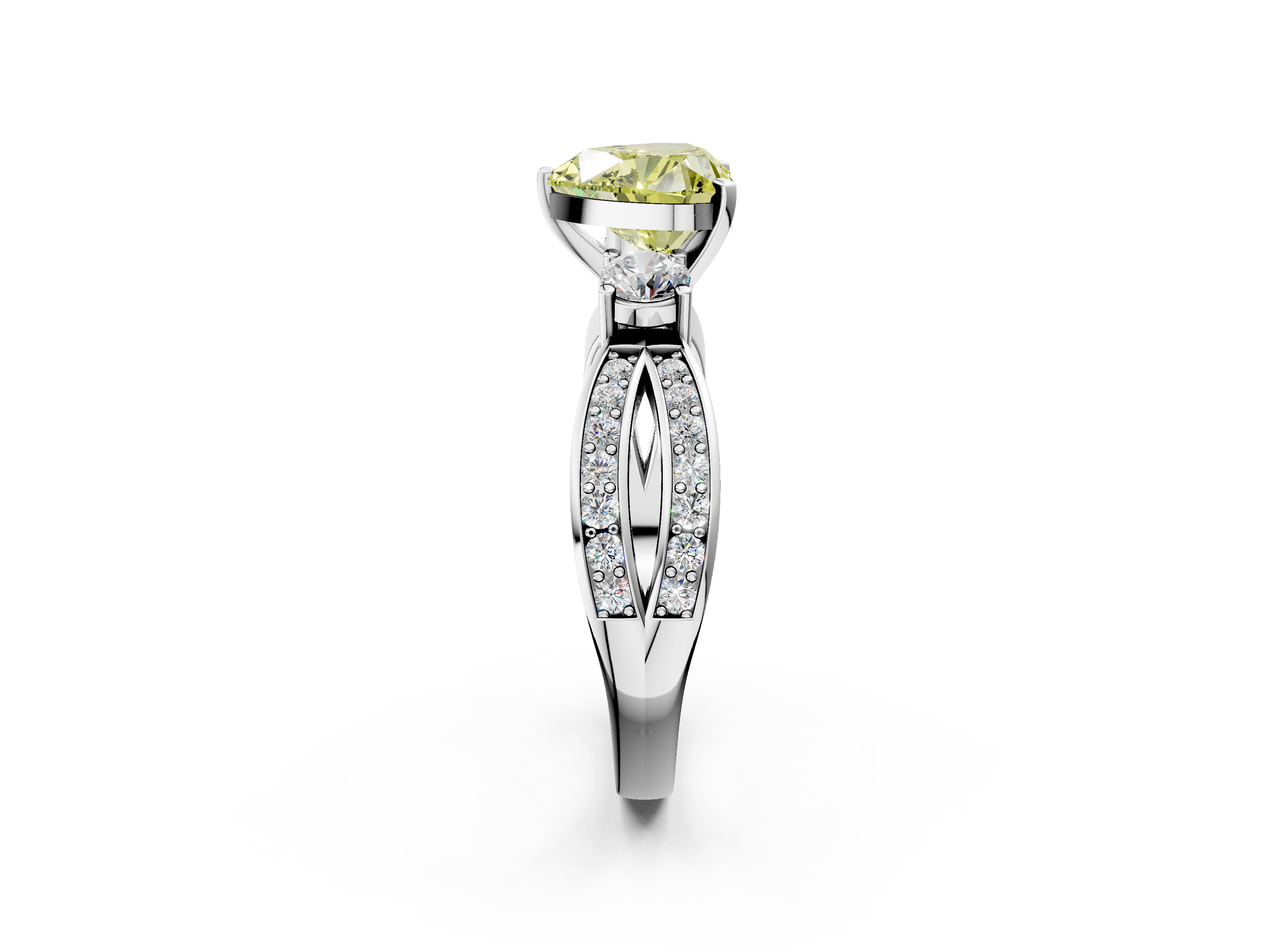 White gold Three-Stone Fancy Yellow Heart  Cut Diamond Twist Band with Prong Setting_52