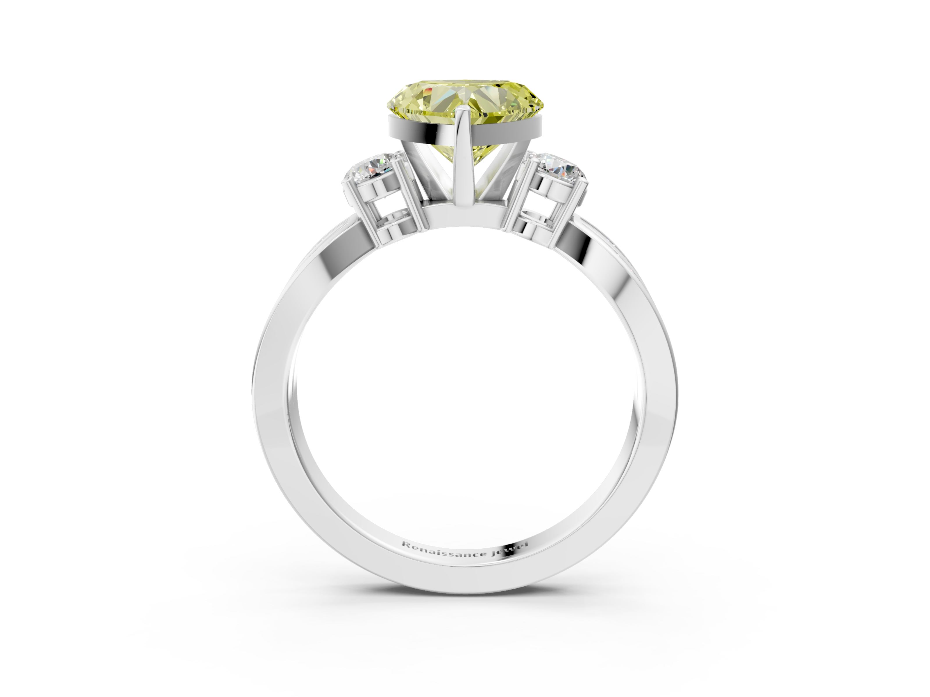 White gold Three-Stone Fancy Yellow Heart  Cut Diamond Twist Band with Prong Setting_53