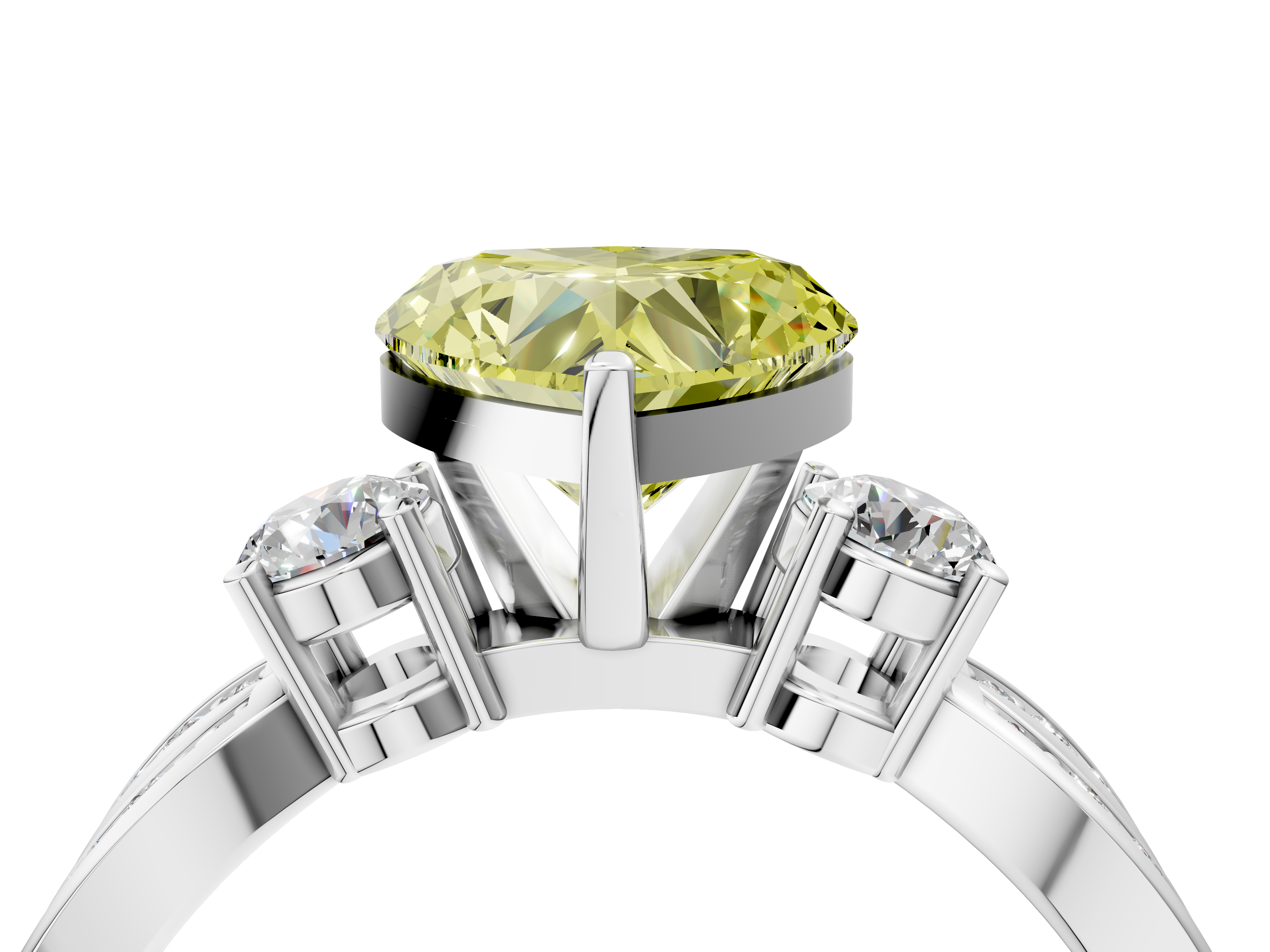 White gold Three-Stone Fancy Yellow Heart  Cut Diamond Twist Band with Prong Setting_54