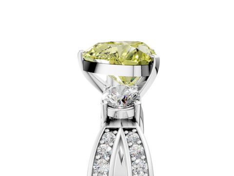 White gold Three-Stone Fancy Yellow Heart  Cut Diamond Twist Band with Prong Setting_55