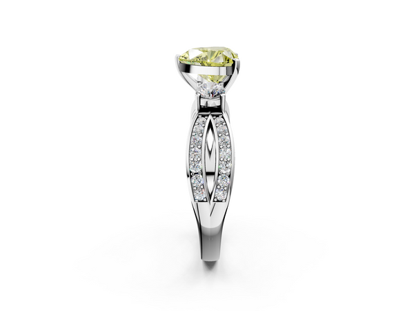 White gold Three-Stone Fancy Yellow Heart  Cut Diamond Twist Band with Prong Setting