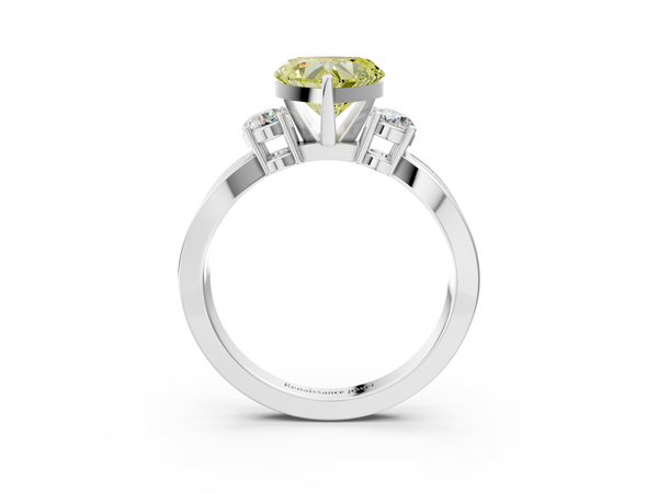 White gold Three-Stone Fancy Yellow Heart  Cut Diamond Twist Band with Prong Setting