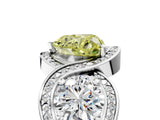 White gold Three-Stone Fancy Yellow Heart Cut Diamond Wave Pave Band with Prong Setting_23