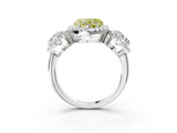 White gold Three-Stone Fancy Yellow Heart Cut Halo Diamond Ring with Pave Band and Four-Prong Setting_3