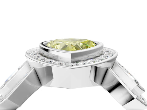 White gold Three-Stone Fancy Yellow Heart Cut Halo Pavé Diamond Ring_4