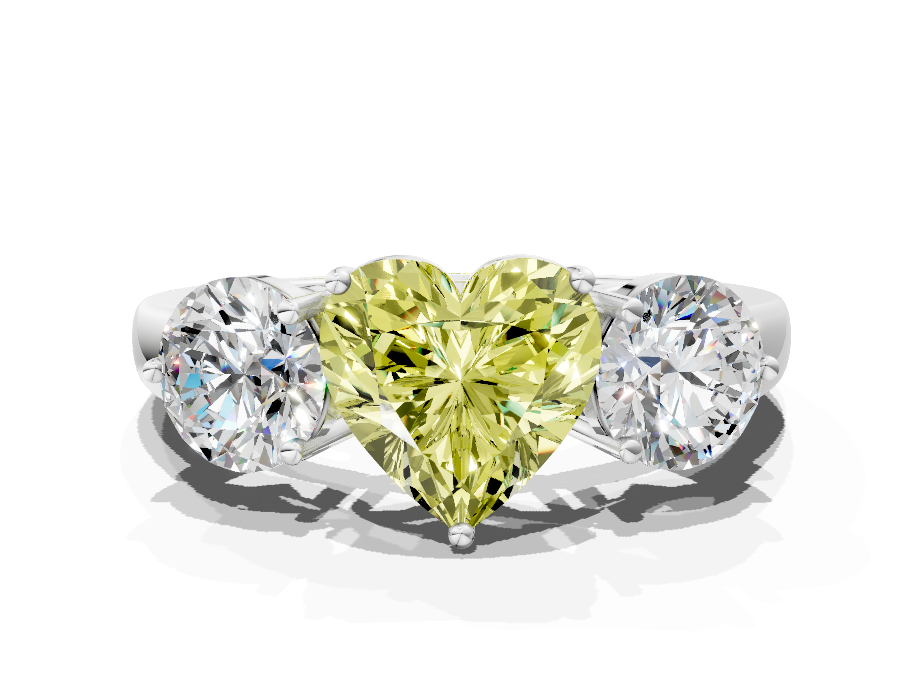 White gold Three-Stone Fancy Yellow Heart  Cut Solitaire Ring with Prong Setting on a Classic Band_56