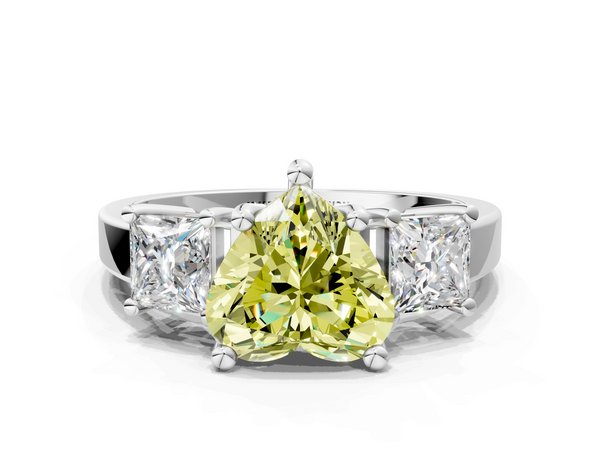 White gold Three-Stone Fancy Yellow Heart  Cut Solitaire Ring with Prong Setting