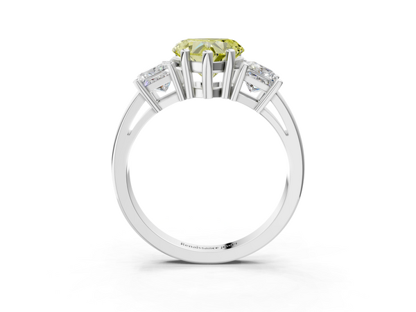 White gold Three-Stone Fancy Yellow Heart  Cut Solitaire Ring with Prong Setting