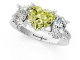 White gold Three-Stone Fancy Yellow Heart  Diamond Milgrain Pave Band with Prong Setting 1