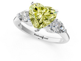 White gold Three-Stone Fancy Yellow Heart  Diamond Ring with Pear Side Stones in Four-Prong Setting_60