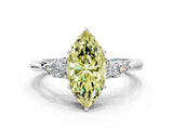 White gold Three-Stone Fancy Yellow Marquise Cut Brilliant Diamond Solitaire Ring with Tapered Band and Four-Prong Setting_31