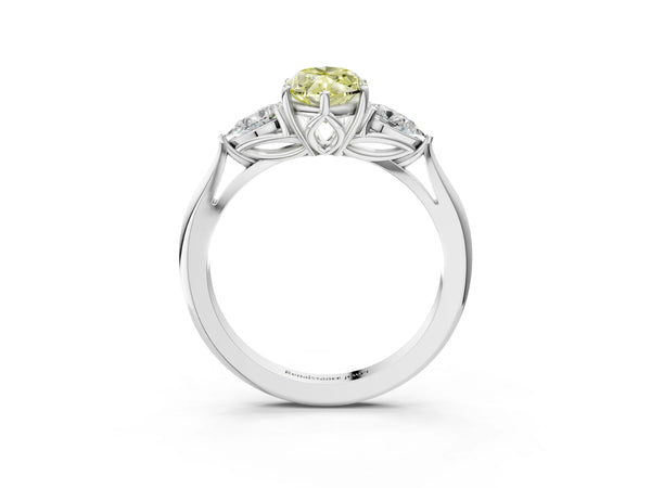 White gold Three-Stone Fancy Yellow Marquise Cut Brilliant Diamond Solitaire Ring with Tapered Band and Four-Prong Setting