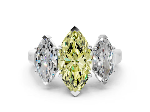 White gold Three-Stone Fancy Yellow Marquise Cut Brilliant Diamond Trellis Ring with Comfort Fit Band_12