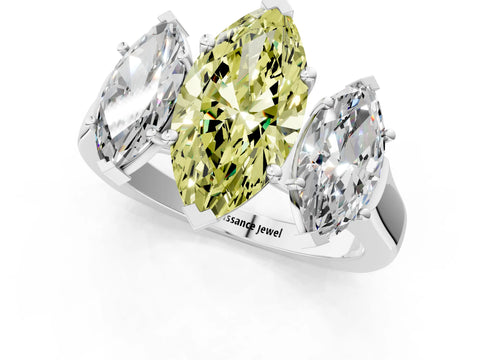 White gold Three-Stone Fancy Yellow Marquise Cut Brilliant Diamond Trellis Ring with Comfort Fit Band_13