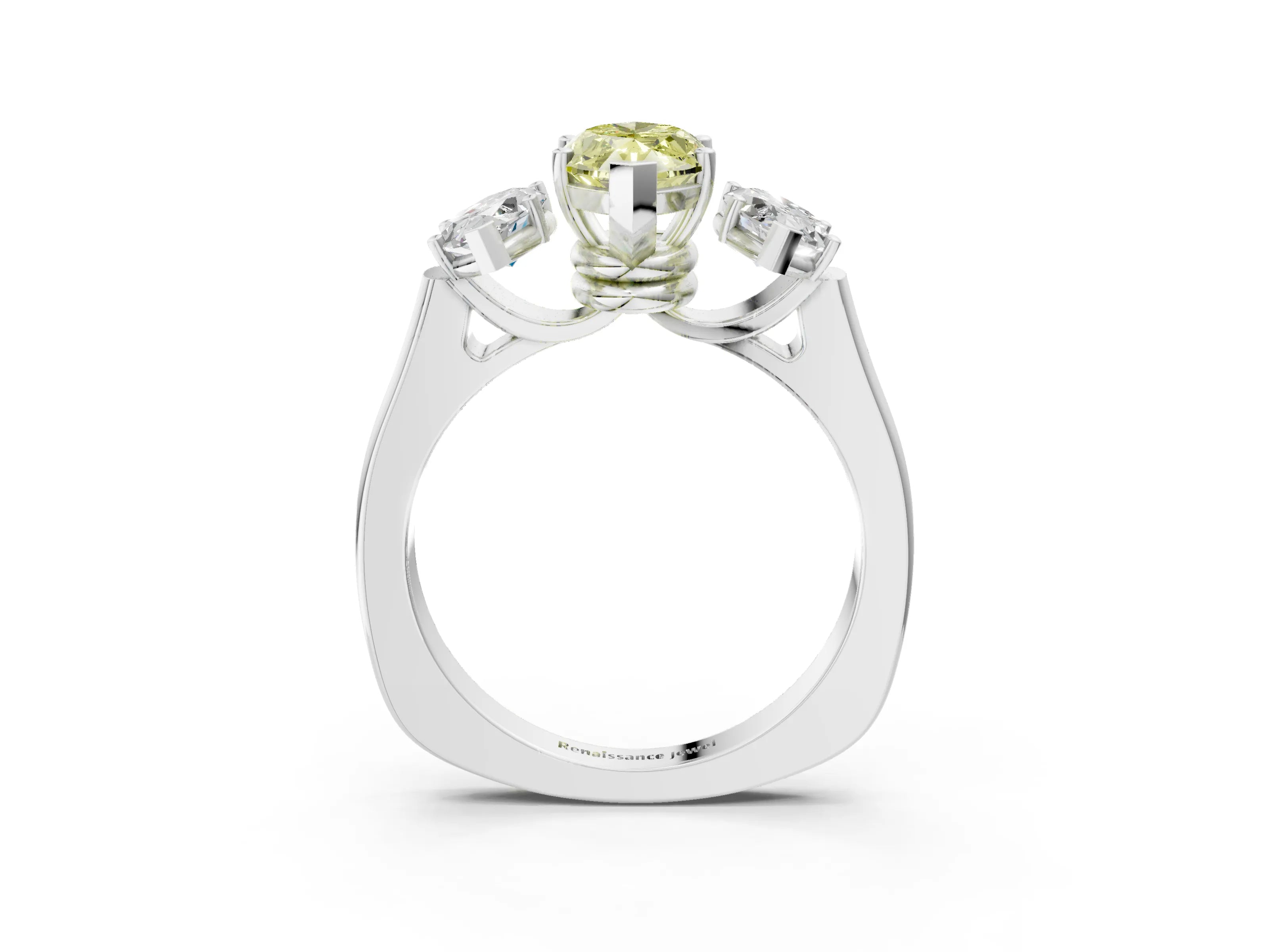 White gold Three-Stone Fancy Yellow Marquise Cut Brilliant Diamond Trellis Ring with Comfort Fit Band_15
