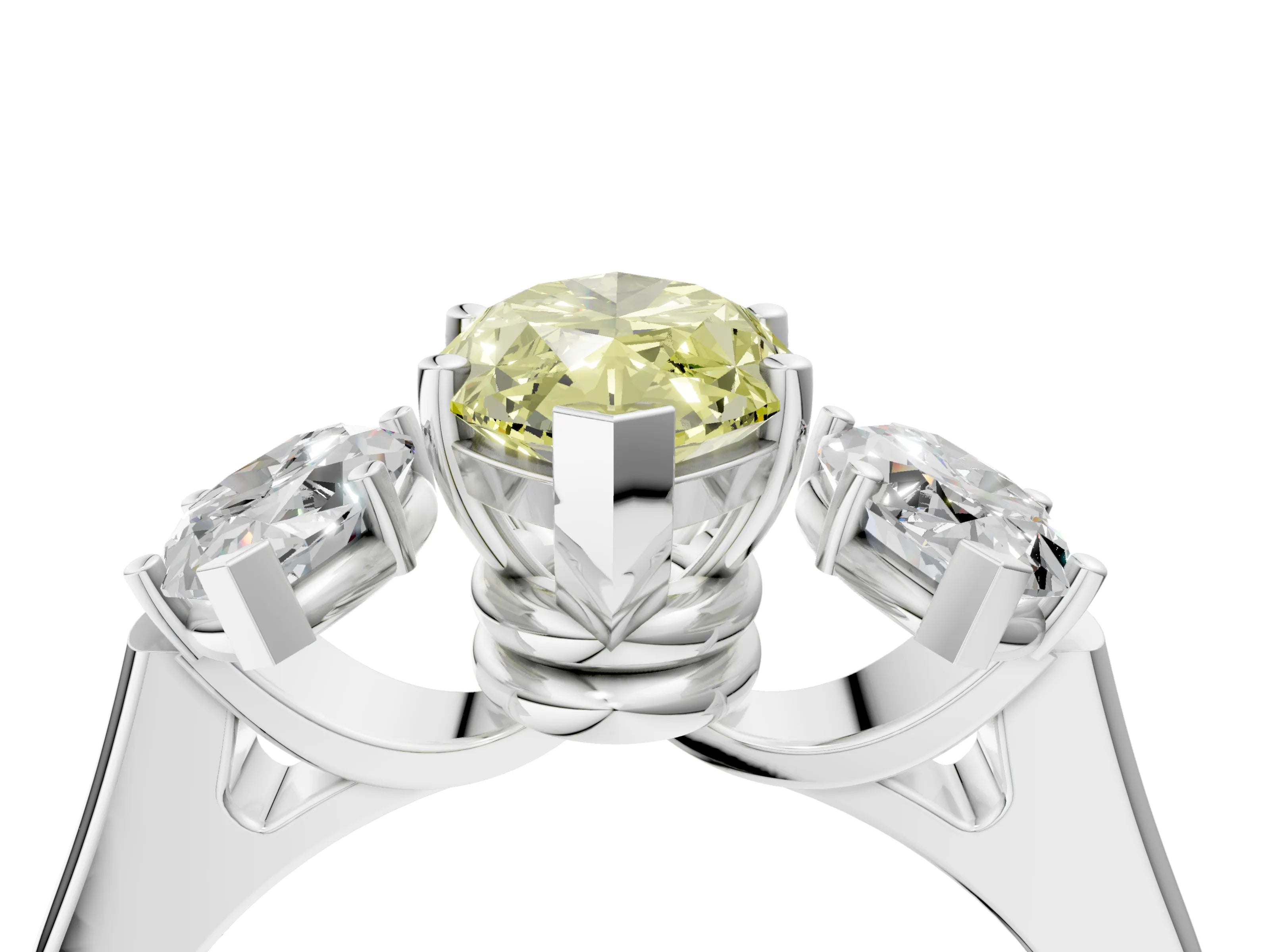 White gold Three-Stone Fancy Yellow Marquise Cut Brilliant Diamond Trellis Ring with Comfort Fit Band_16