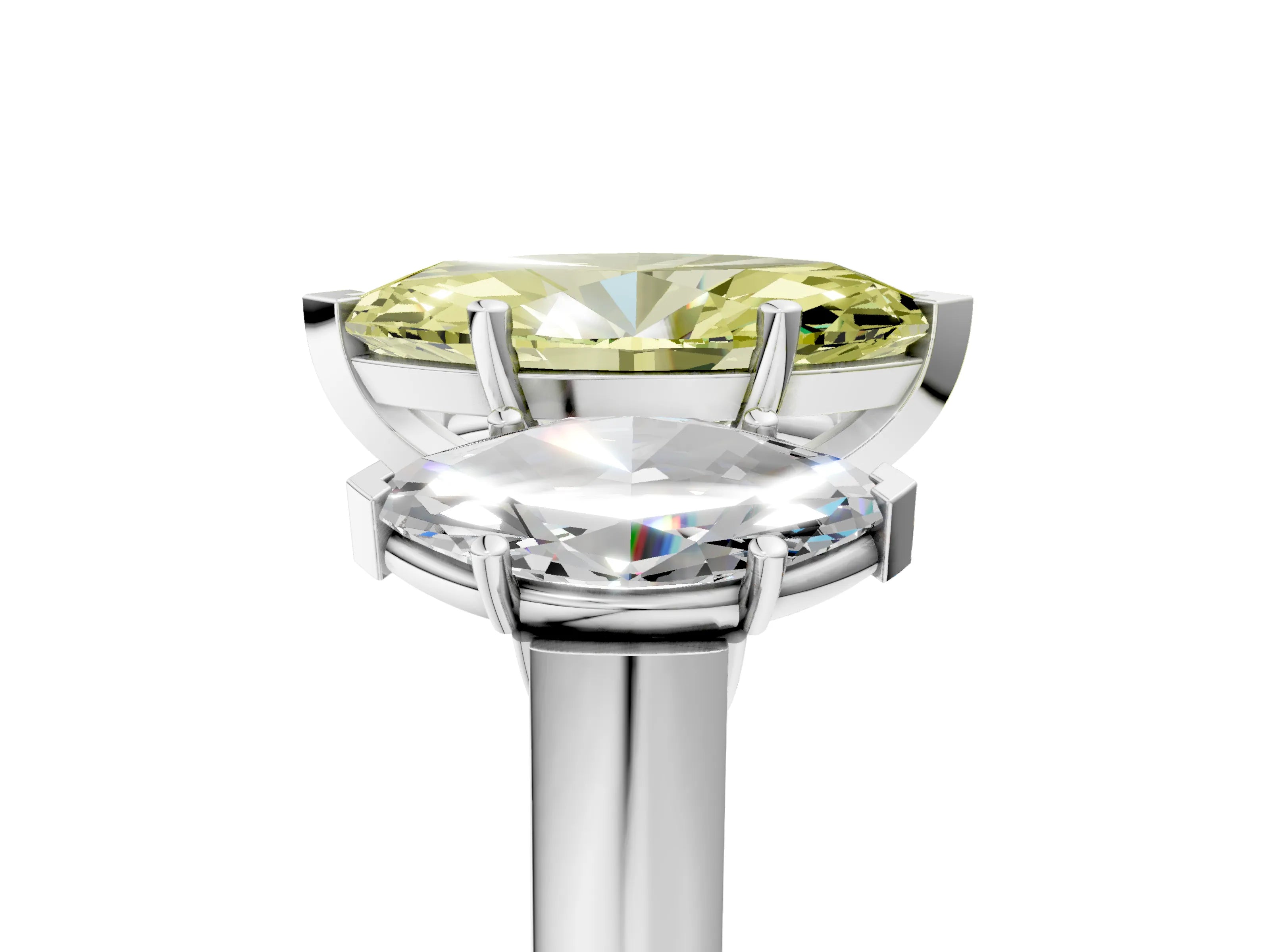 White gold Three-Stone Fancy Yellow Marquise Cut Brilliant Diamond Trellis Ring with Comfort Fit Band_17