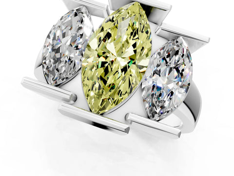 White gold Three Stone Fancy Yellow Marquise Cut Cut Channel Set Diamond Ring_25