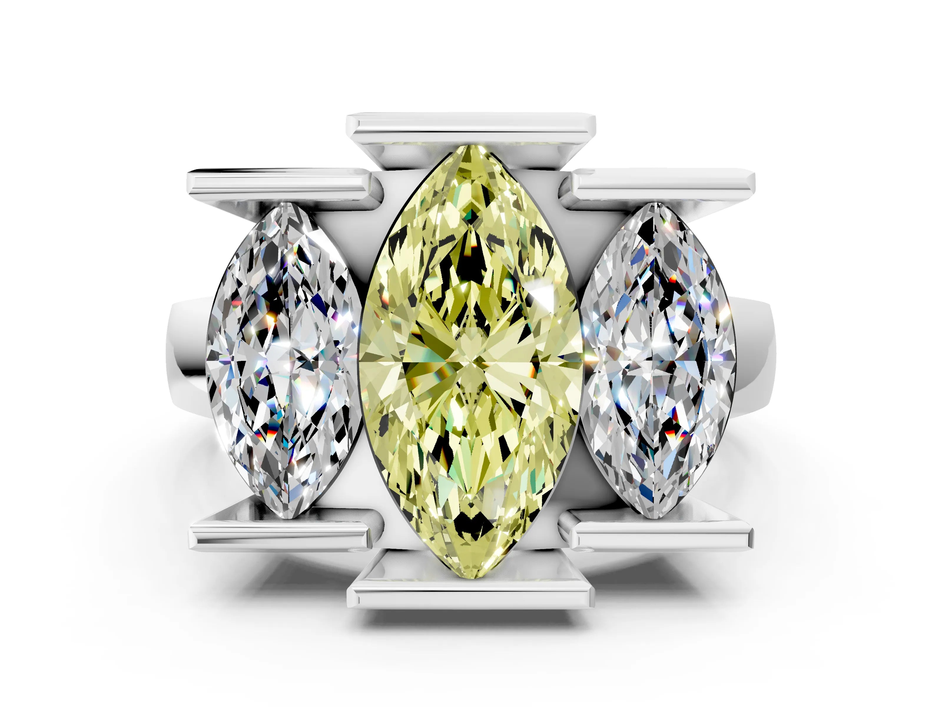 White gold Three Stone Fancy Yellow Marquise Cut Cut Channel Set Diamond Ring_36