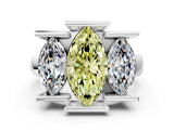 White gold Three Stone Fancy Yellow Marquise Cut Cut Channel Set Diamond Ring_36