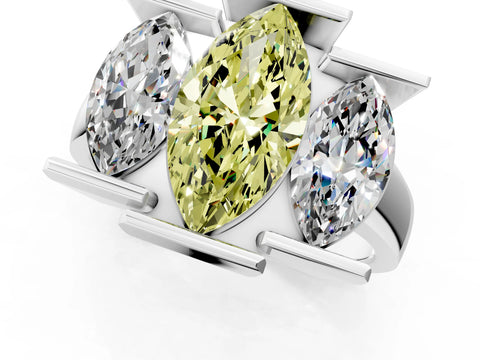 White gold Three Stone Fancy Yellow Marquise Cut Cut Channel Set Diamond Ring_37
