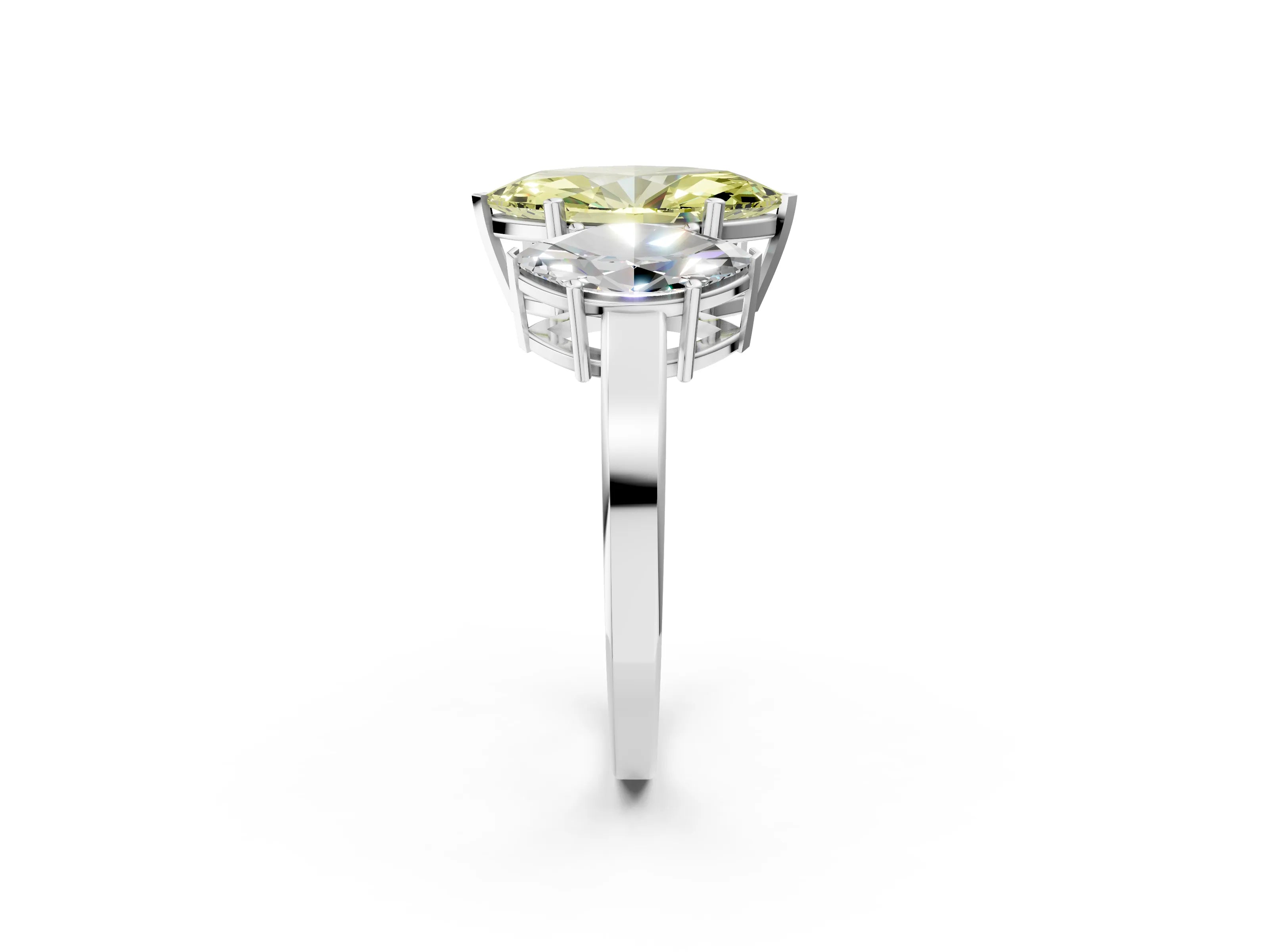 White gold Three-Stone Fancy Yellow Marquise Cut Cut Diamond Engagement Ring with Flat Band and Four-Prong Setting_2