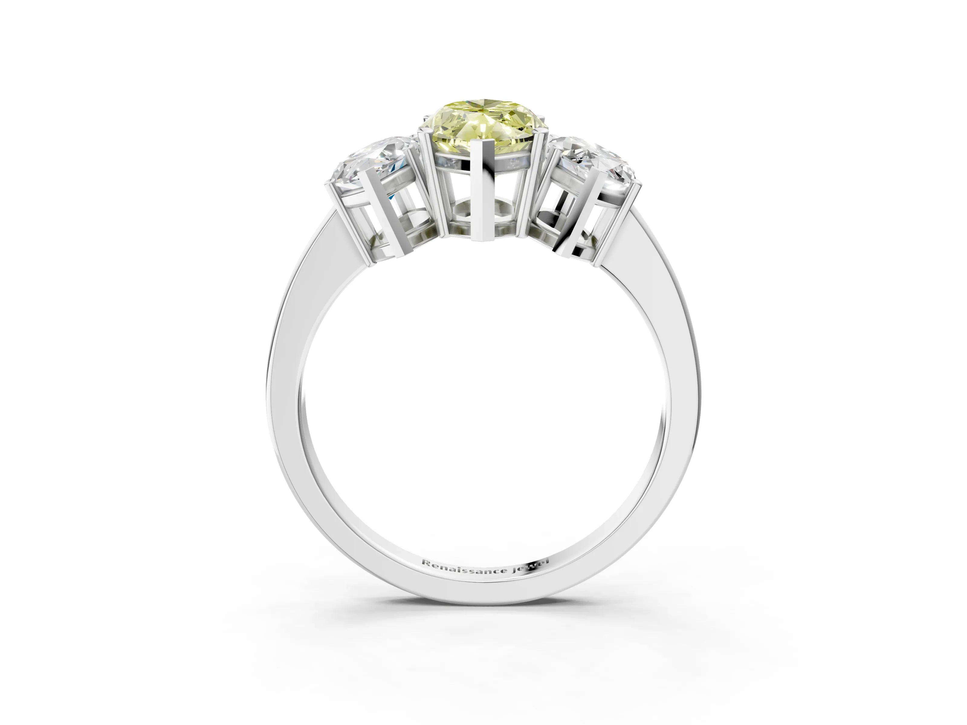 White gold Three-Stone Fancy Yellow Marquise Cut Cut Diamond Engagement Ring with Flat Band and Four-Prong Setting_3