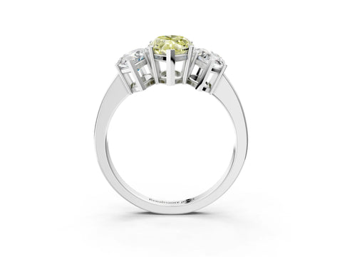 White gold Three-Stone Fancy Yellow Marquise Cut Cut Diamond Engagement Ring with Flat Band and Four-Prong Setting_3