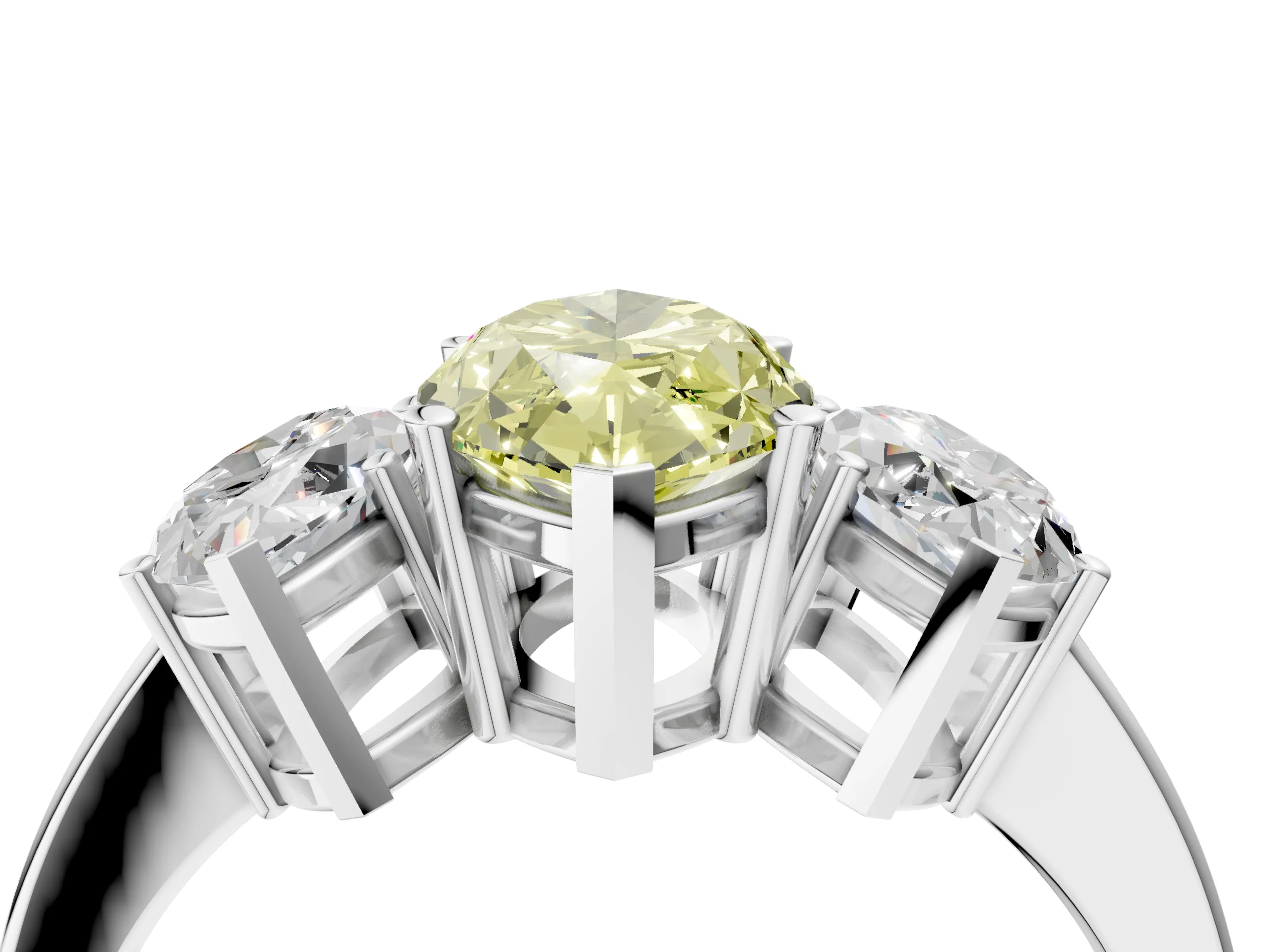 White gold Three-Stone Fancy Yellow Marquise Cut Cut Diamond Engagement Ring with Flat Band and Four-Prong Setting_4