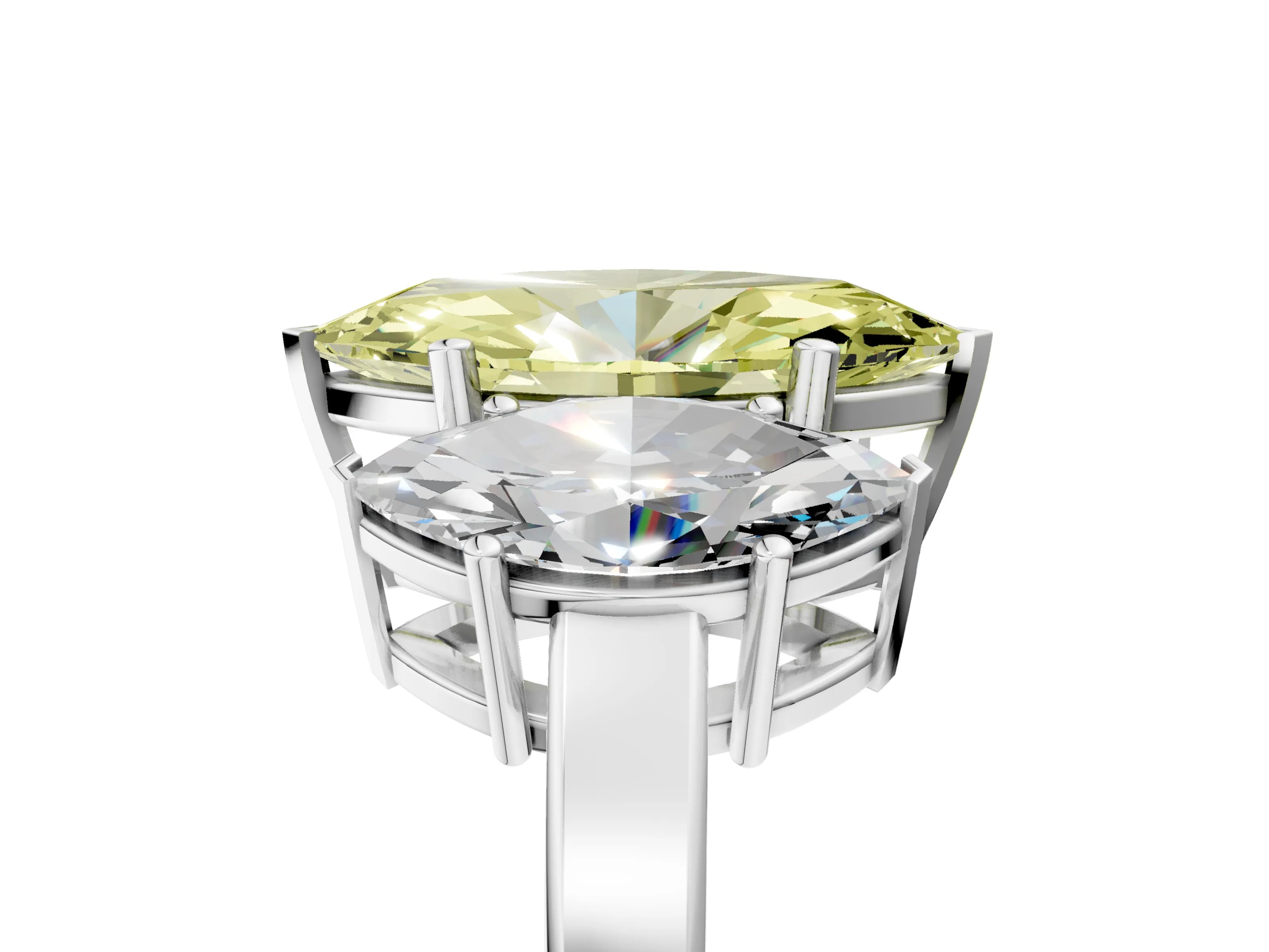 White gold Three-Stone Fancy Yellow Marquise Cut Cut Diamond Engagement Ring with Flat Band and Four-Prong Setting_5