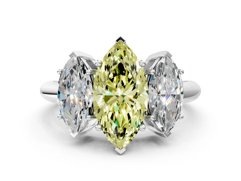 White gold Three-Stone Fancy Yellow Marquise Cut Cut Diamond Engagement Ring with Prong Setting on a White Gold Band_12