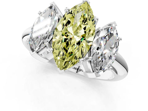 White gold Three-Stone Fancy Yellow Marquise Cut Cut Diamond Engagement Ring with Prong Setting on a White Gold Band_13