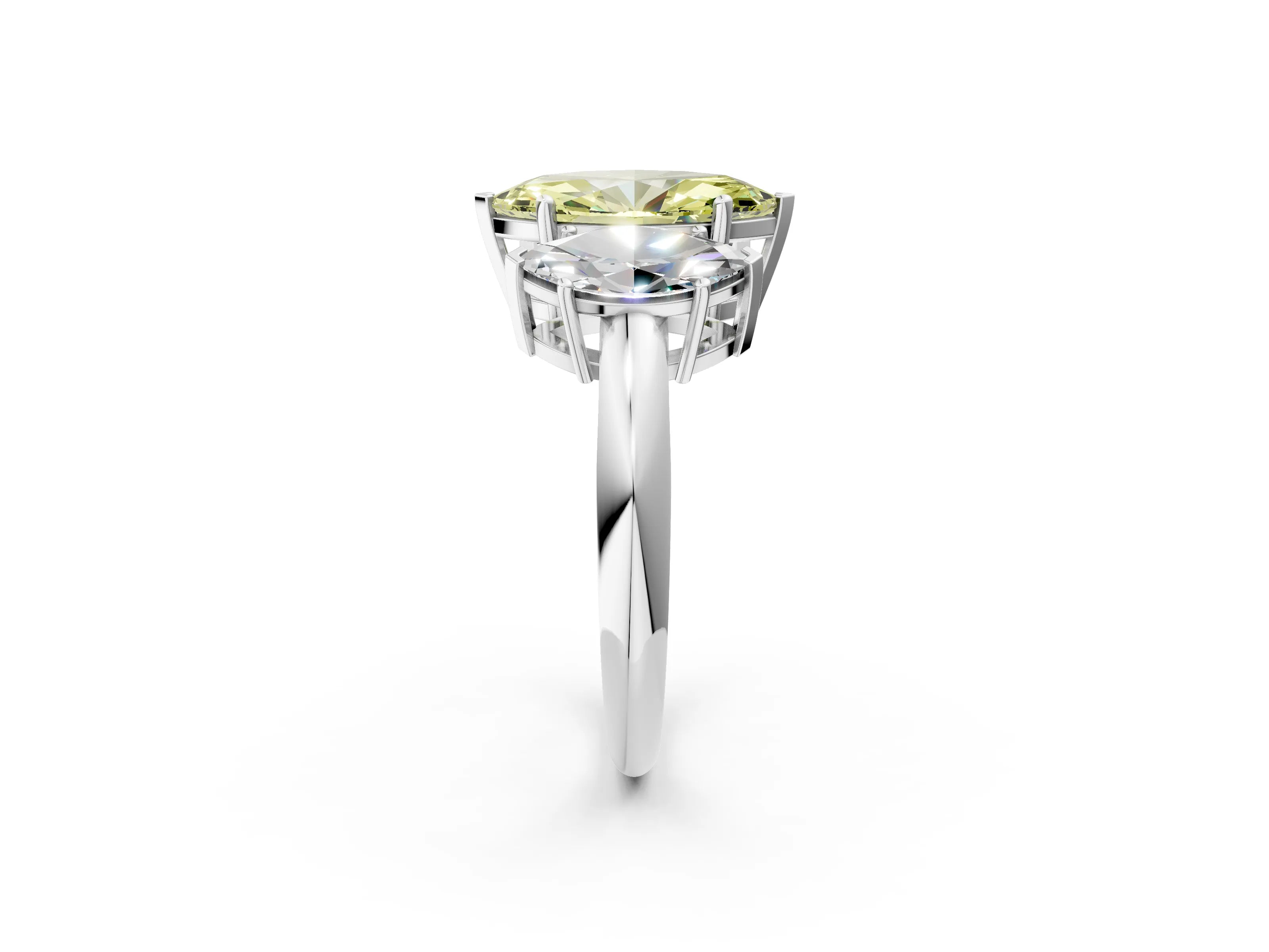 White gold Three-Stone Fancy Yellow Marquise Cut Cut Diamond Engagement Ring with Prong Setting on a White Gold Band_14