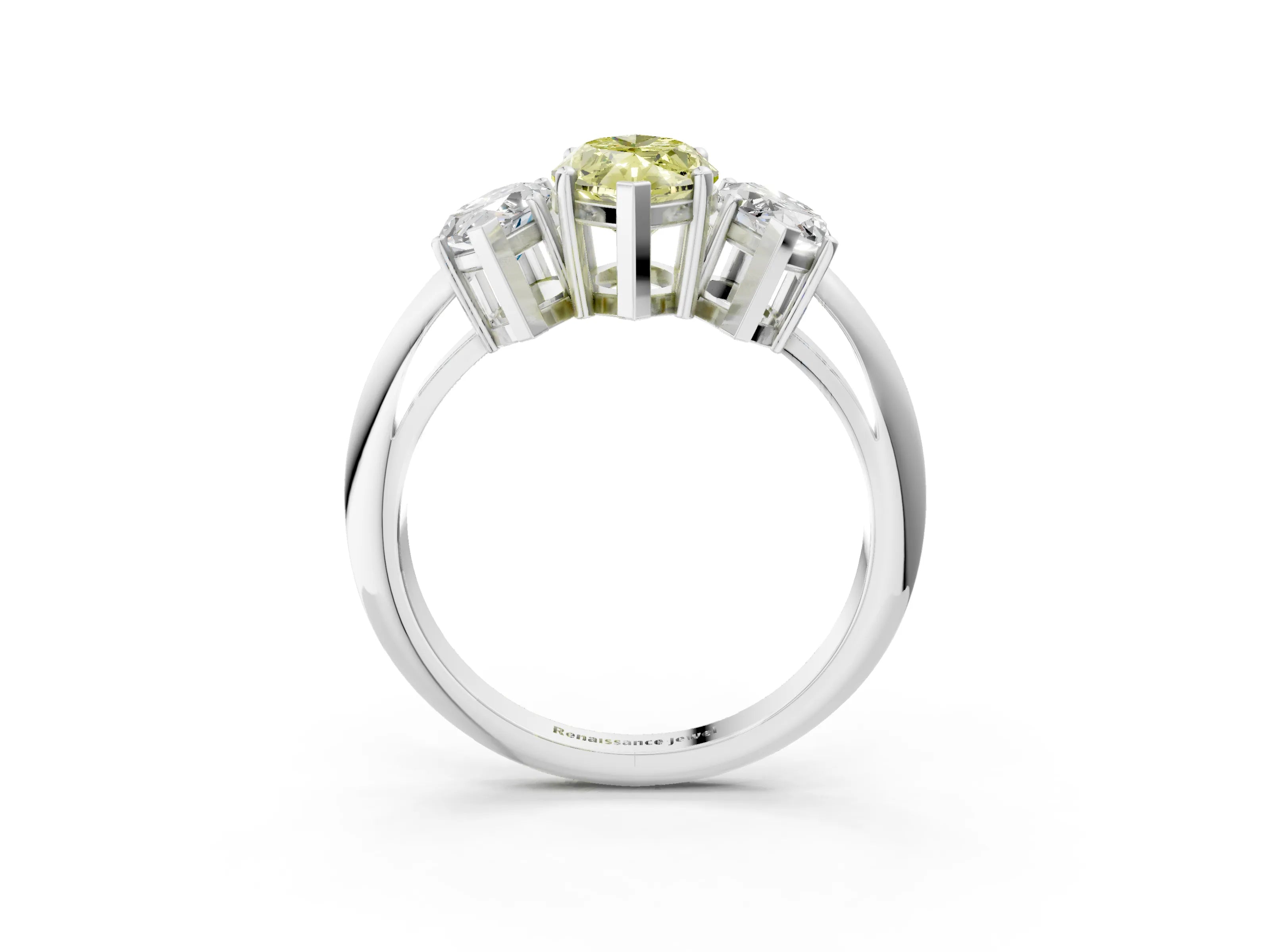 White gold Three-Stone Fancy Yellow Marquise Cut Cut Diamond Engagement Ring with Prong Setting on a White Gold Band_15