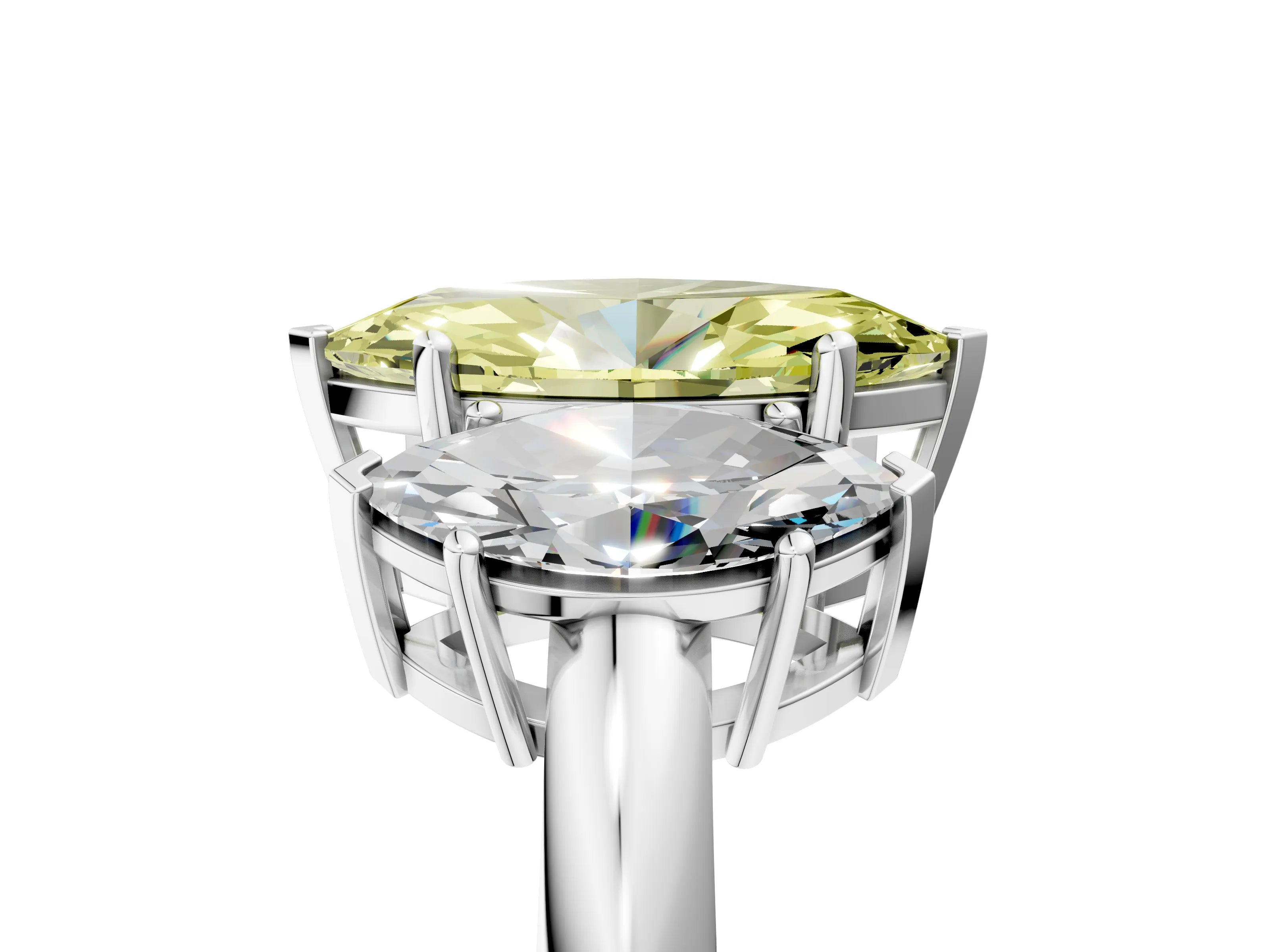 White gold Three-Stone Fancy Yellow Marquise Cut Cut Diamond Engagement Ring with Prong Setting on a White Gold Band_17
