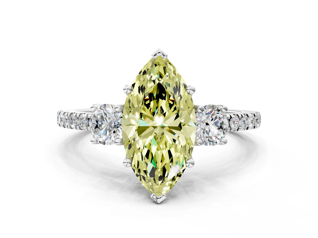 White gold Three-Stone Fancy Yellow Marquise Cut Cut Diamond Pavé Band with Prong Setting_27