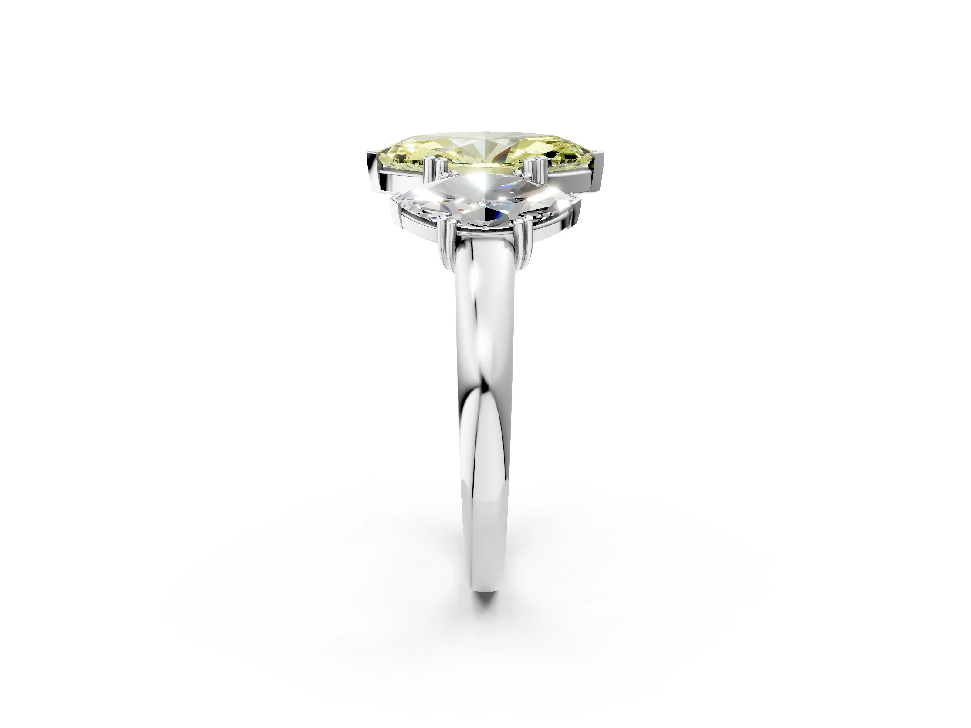 White gold Three-Stone Fancy Yellow Marquise Cut Cut Diamond Ring with Channel Set Band and Four-Prong Setting_2