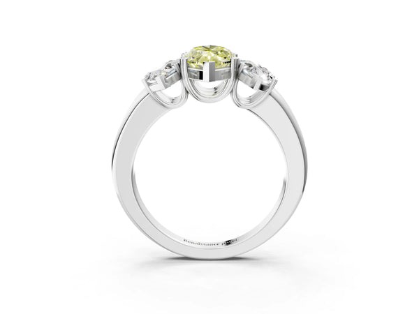 White gold Three-Stone Fancy Yellow Marquise Cut Cut Diamond Ring with Channel Set Band and Four-Prong Setting