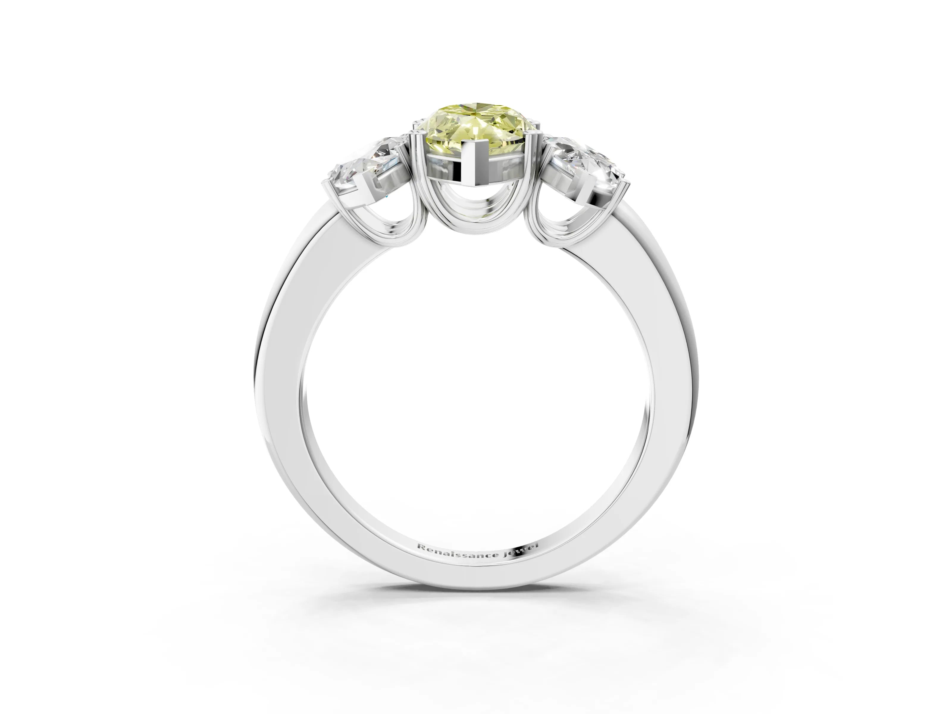 White gold Three-Stone Fancy Yellow Marquise Cut Cut Diamond Ring with Channel Set Band and Four-Prong Setting_3