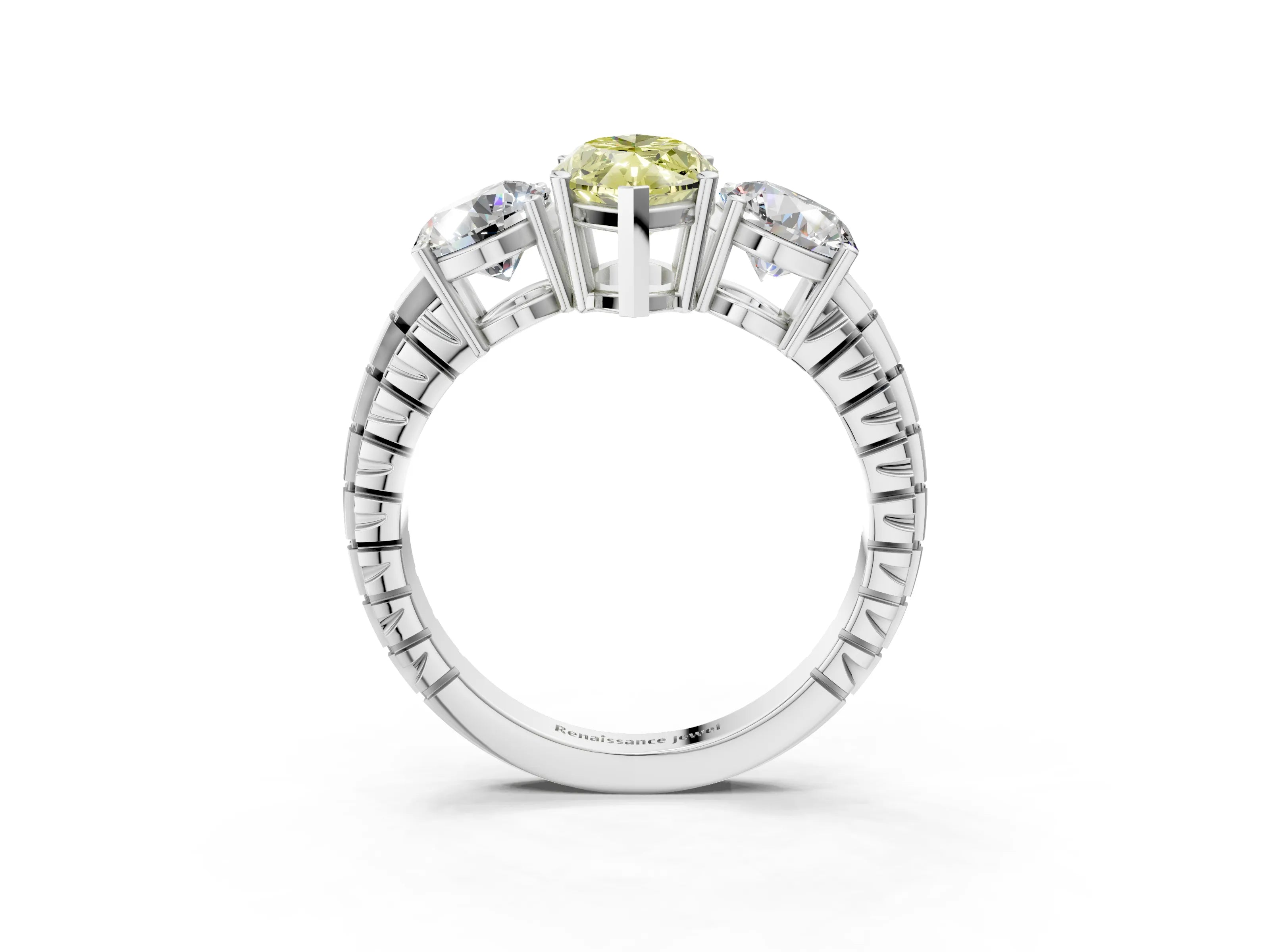 White gold Three-Stone Fancy Yellow Marquise Cut Cut Diamond Ring with Channel-Set Band and Prong Setting_3